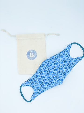 Men's Reversible cotton face mask blue geometric design